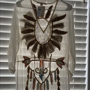 Boston Proper Cream and Gold Embellished Swim Coverup